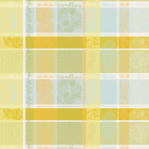 Nappe pur coton enduit motif jacquard jaune vert Mille lieues aube