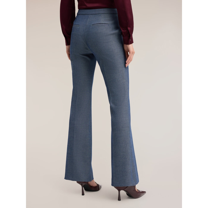 Motivi - Pantaloni flare in tessuto tinto filo - Azzurro
