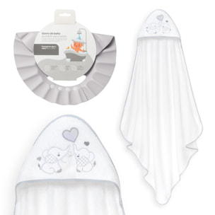 Capa Baño 1X1 Mod Parejita Elefante+Gorro Bco/Gris