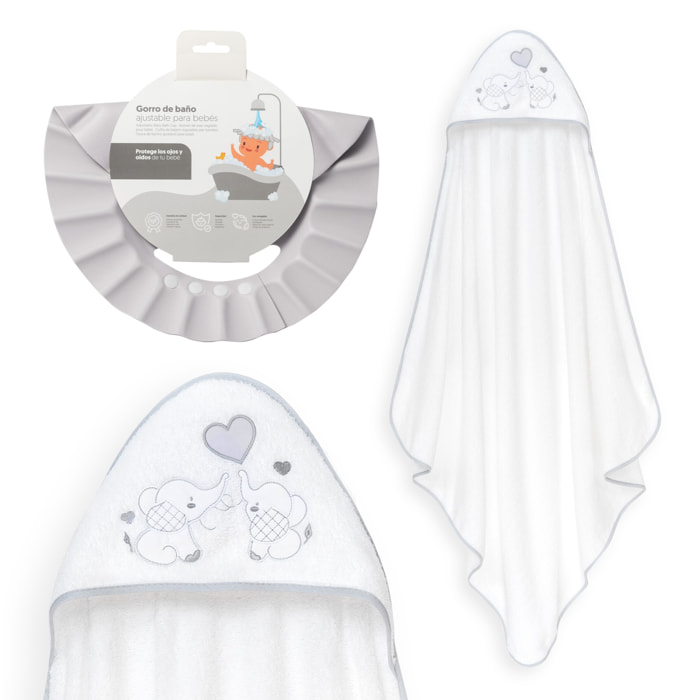 Capa Baño 1X1 Mod Parejita Elefante+Gorro Bco/Gris