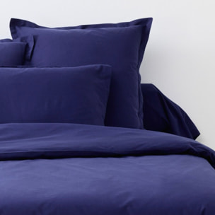 Parure De Drap 3pcs et Drap Housse 90x190cm Coton 57fils/cm2 Bleu Marine
