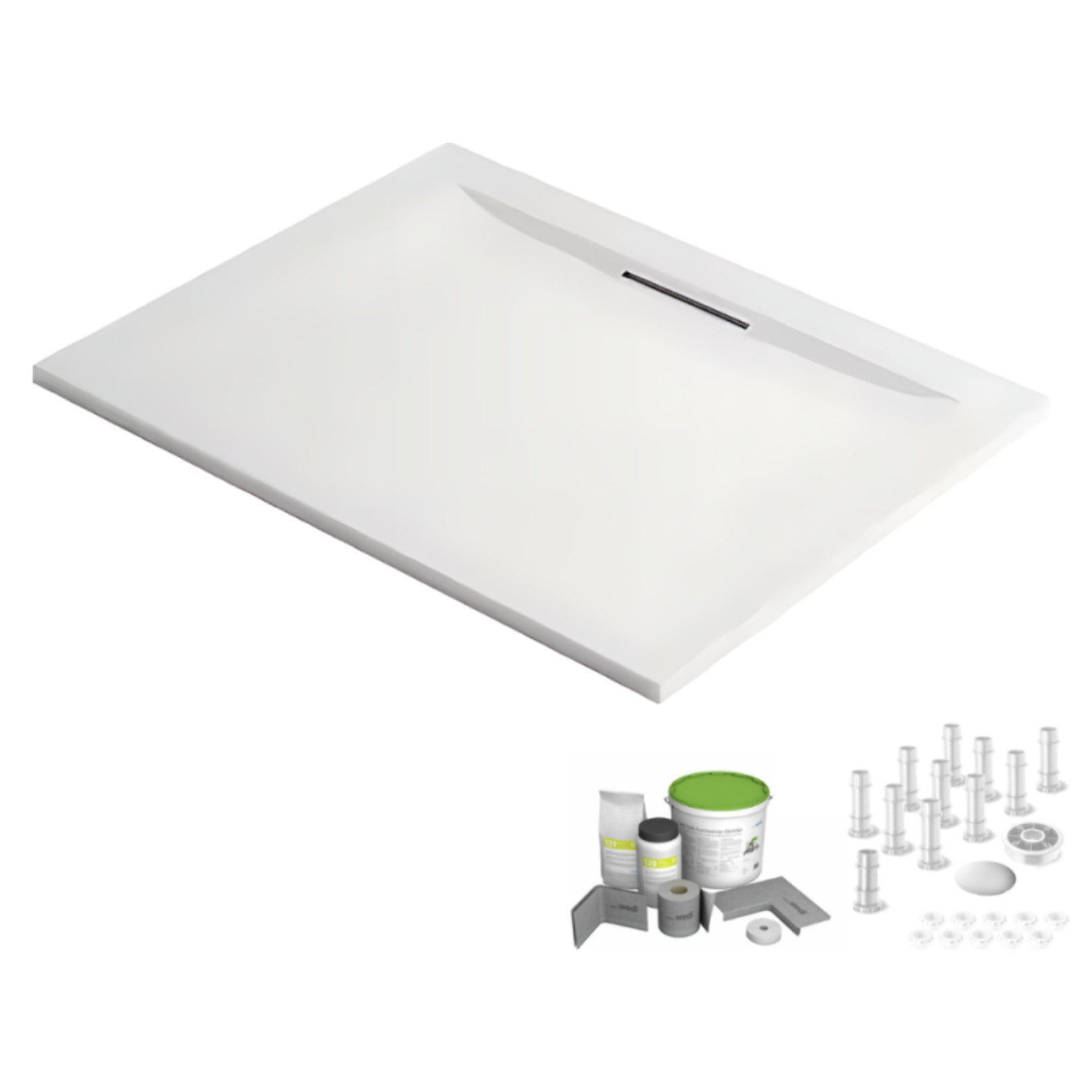Pack receveur de douche antidérapant 120 x 80 Flight Pure rectangle blanc + Kit d'étanchéité WEDI + Pieds