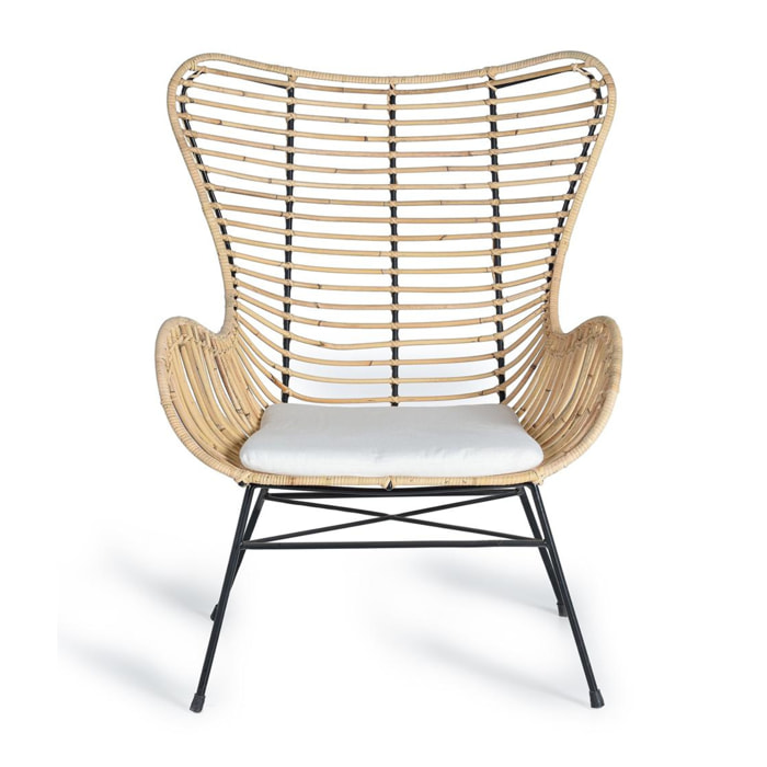 Sillón de Rattan Natural 70 Cm Estilo Mediterráneo