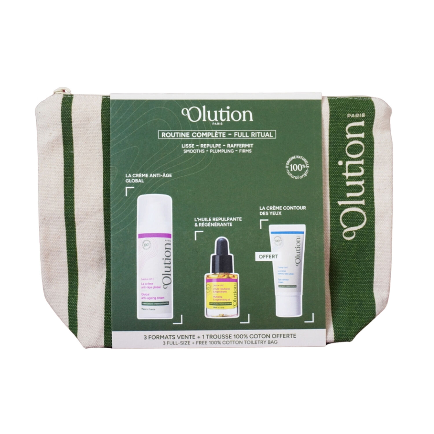 Trousse Rituel - Coffret Crème Anti-Âge Global 50ml + Huile Repulpante & Régénérante 30ml + Crème Contour des Yeux 15ml