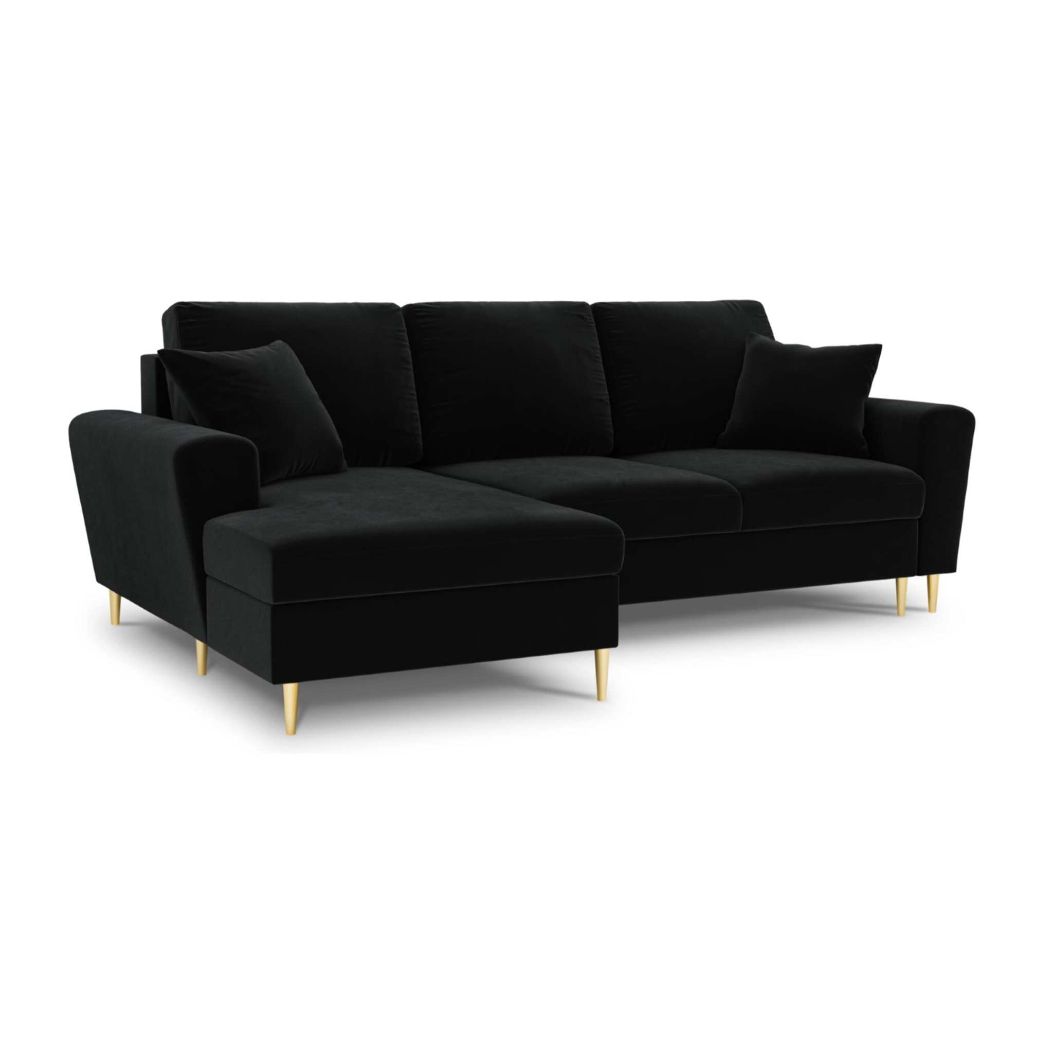 Canapé d'angle gauche convertible avec coffre de rangement "Kyoto" 4 places en velours noir