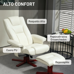 Sillón Reclinable con Reposapiés Sillón de Salón con Tapizado en Tejido Tecnológico y Estructura de Madera Carga 150 kg Butaca para Dormitorio Sala de Estar Crema