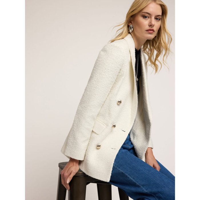 Motivi - Blazer cruzado en paño bouclé - Blanco