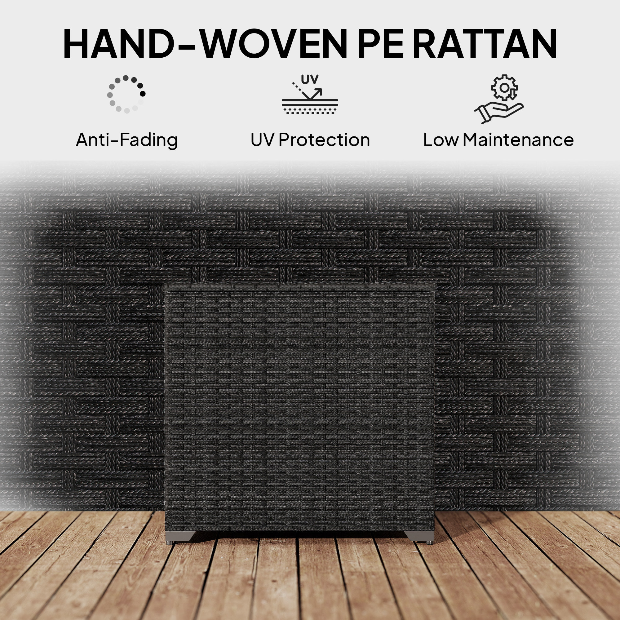 Coffre de jardin résine tressée 253L doublure zippée vérin pneumatique noir