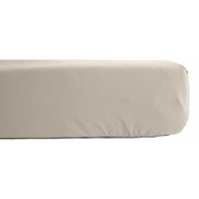 Drap housse percale pur coton peigné longues fibres 80 fils/cm² avec bonnet de 35 cm Vent du sud  -  Ivoire