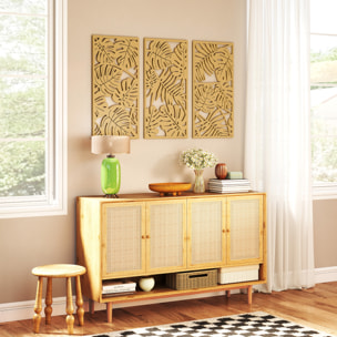 Decoración de Pared de Madera 3D, 3 Piezas, 40x80 cm, Adornos de Pared con Patrón de Hojas Tropicales, Arte Moderno para Salón, Dormitorio, Pasillo, Madera Natural