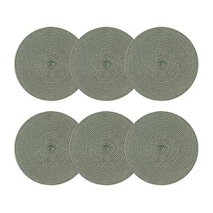 Lot de 6 sets de table rond en papier et coton vert 36cm