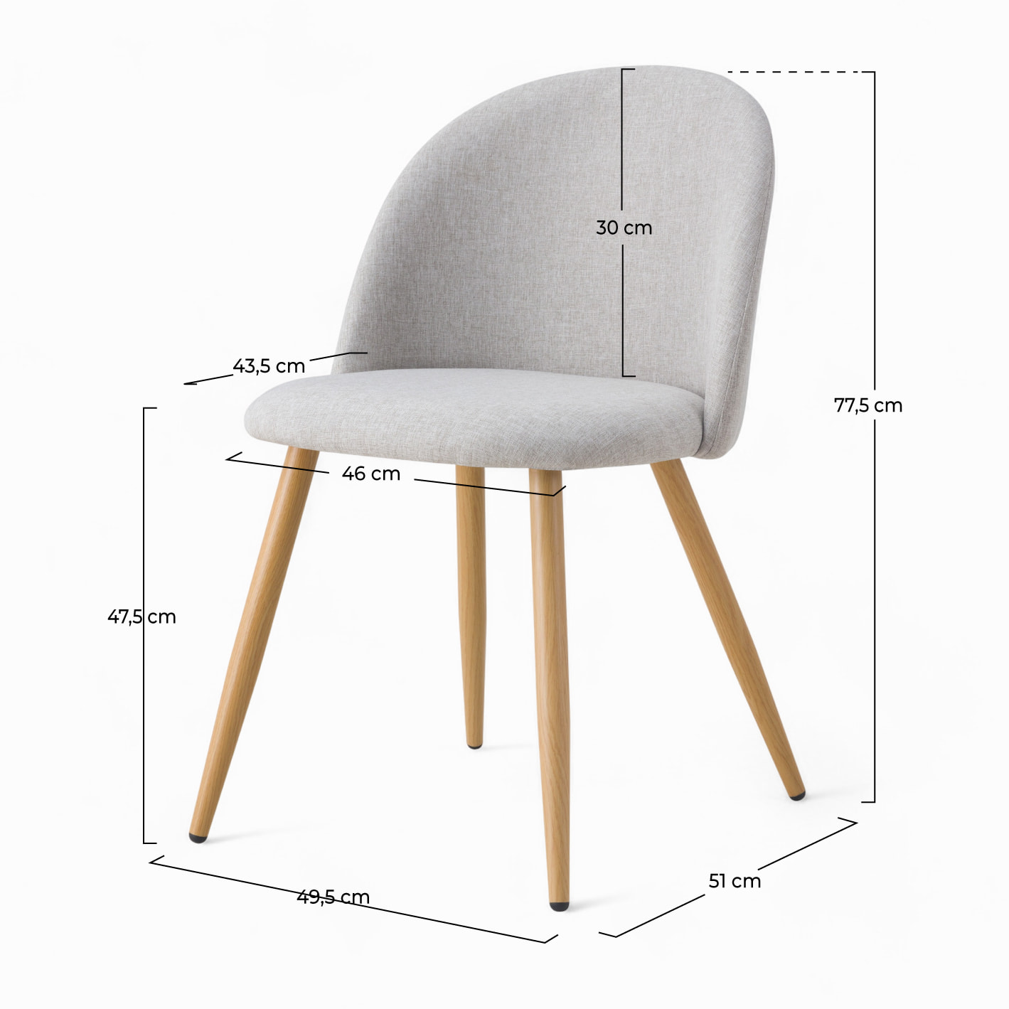 Lot de 2 chaises en tissu taupe chiné clair et pieds en métal - Cozy