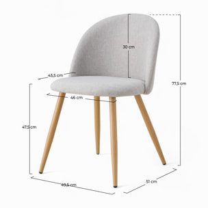 Lot de 2 chaises en tissu taupe chiné clair et pieds en métal - Cozy
