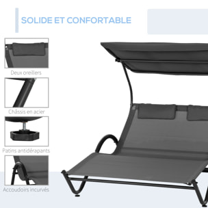 Balancelle de jardin 3 places grand confort toit inclinaison réglable épais coussins polyester acier époxy gris