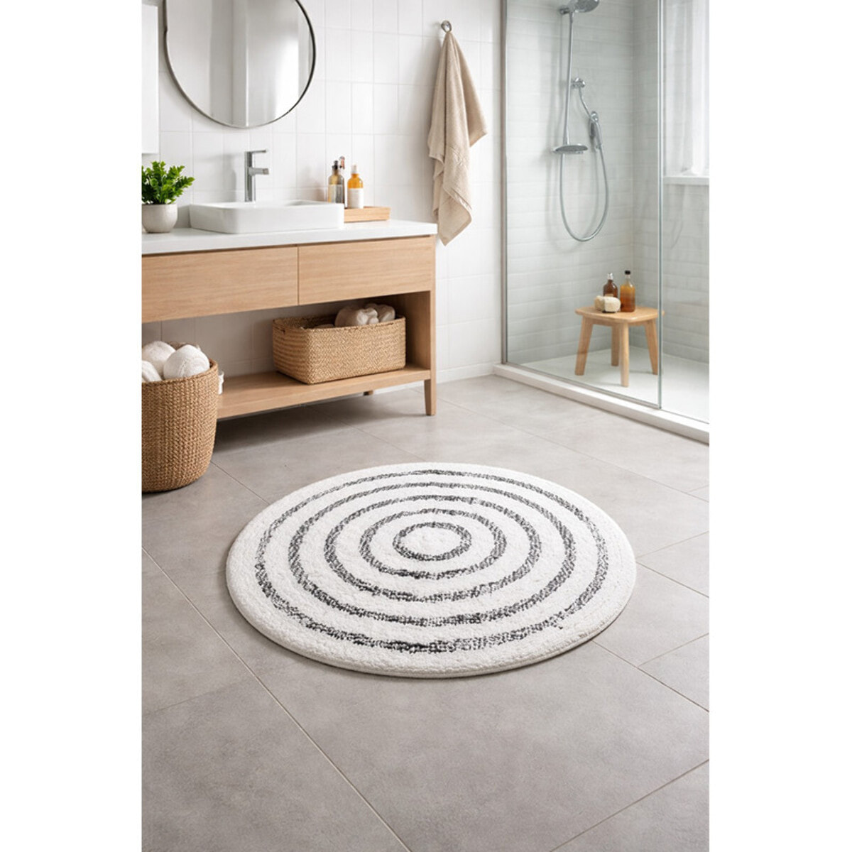 Tapis de bain Coton SATURN 60x60cm Noir & Blanc Spirella