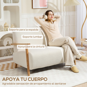 Sofá de 2 Plazas Tapizado en Borreguito Sofá de Salón de 118 cm con Acolchado Grueso Reposabrazos y Patas de Madera para Dormitorio Sala de Estar Crema