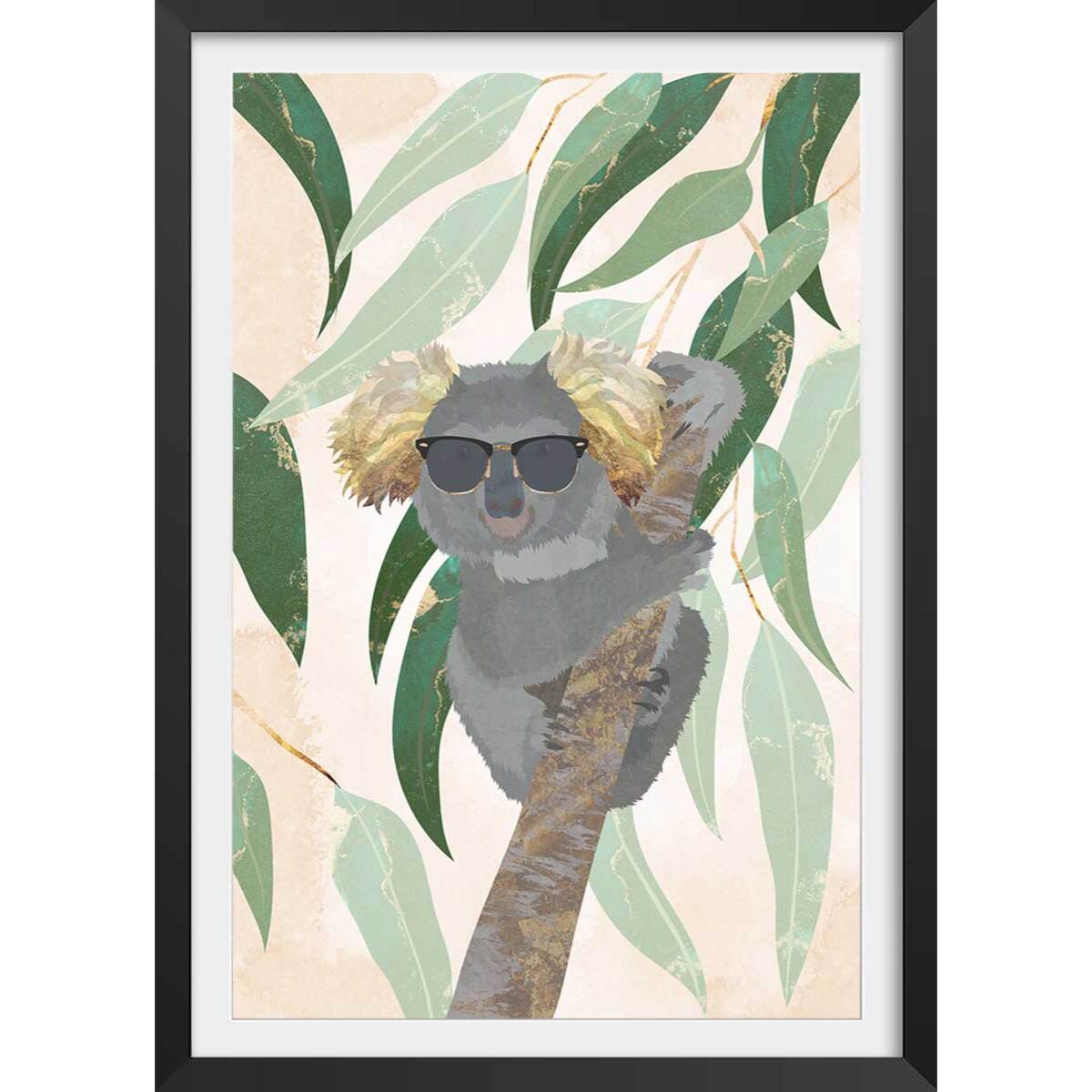 Affiche enfant cool koala  Affiche + cadre en bois - Noir
