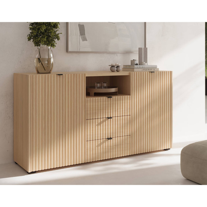 Judy - buffet bas 150 cm - 2 portes, 3 tiroirs et 1 niche - Bois