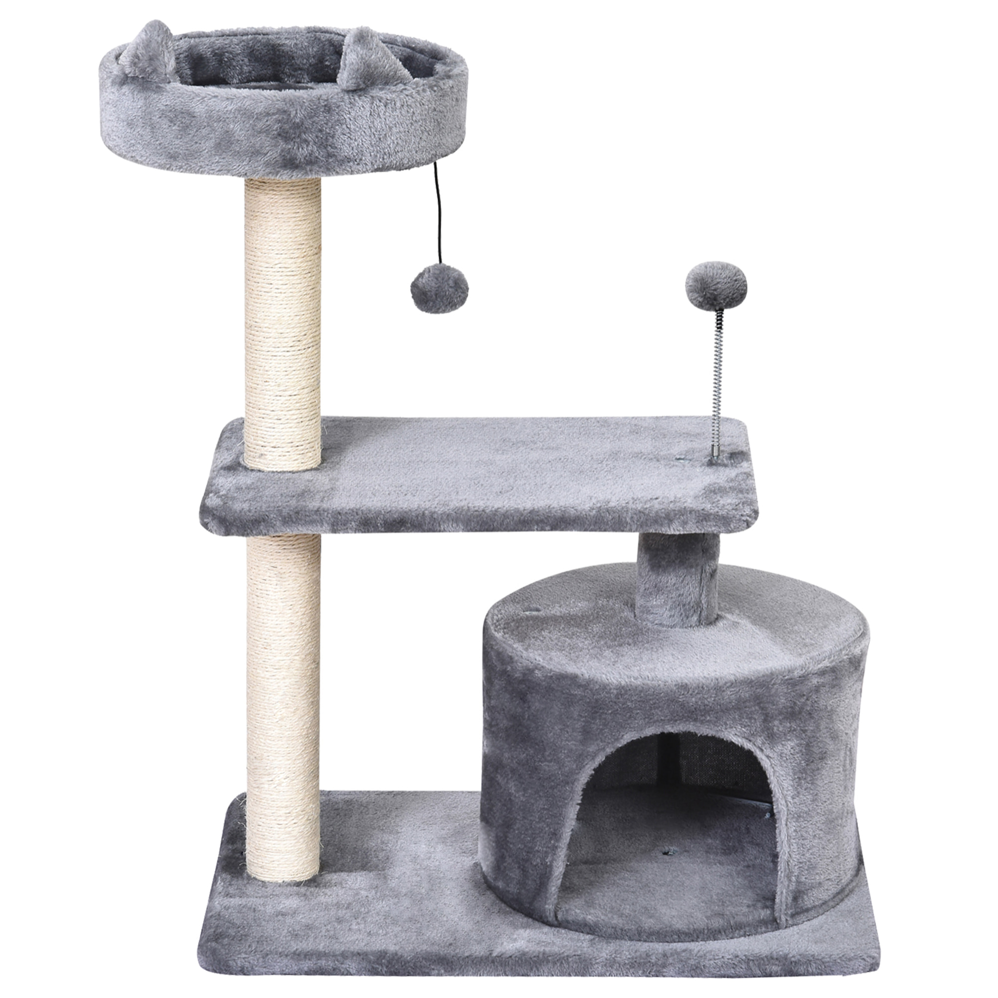 Árbol Rascador para Gatos 81 cm Torre para Gatos Medianos con Cama Plataforma Refugio Poste de Sisal y Bolas de Juguete 60x40x81 cm Gris