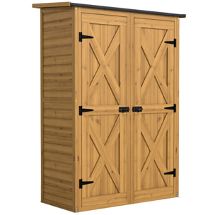Abri de rangement  2 portes 2 étagères - toit incliné - bois - marron