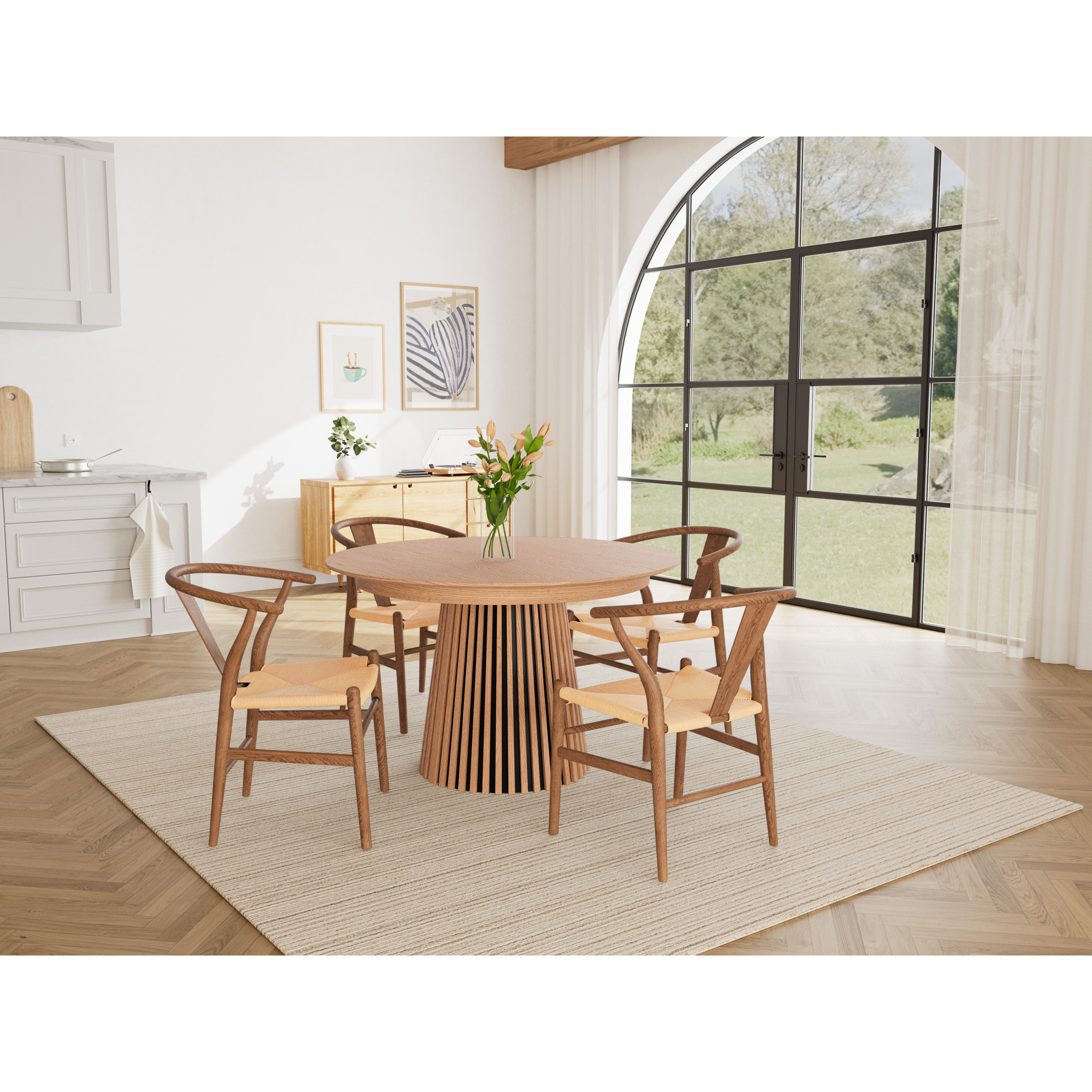 Freya - table à manger ronde extensible - effet bois - 4 à 8 personnes - Bois