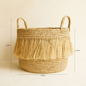 Panier à franges en raphia naturel avec anses 48cm LUYS