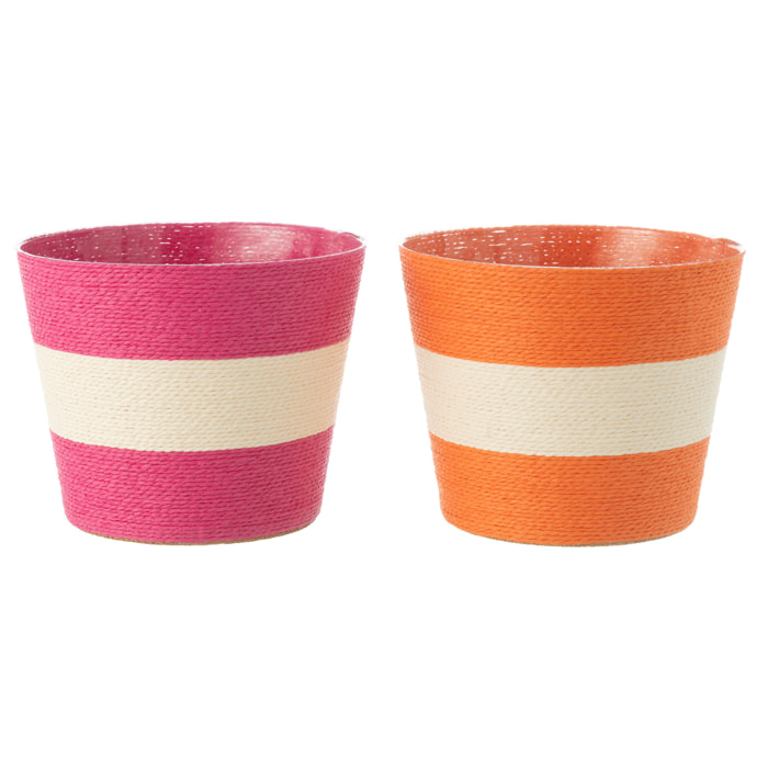 J-Line cache-pot Cordes Rayure - papier - rose/orange - extra large - 2 pièces - Ø 21.5 cm