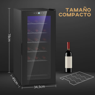 Nevera Vinos 18 Botellas 50L Vinoteca con Luz LED Interior Pantalla Táctil Digital Control de Temperatura Puerta de Vidrio y 5 Estantes de Metal Negro