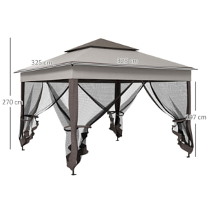 Carpa Plegable Gazebo 3,3x3,3 m Cenador Plegable con 4 Paredes Laterales de Malla Anti-UV y Bolsa de Transporte para Camping Fiestas Gris