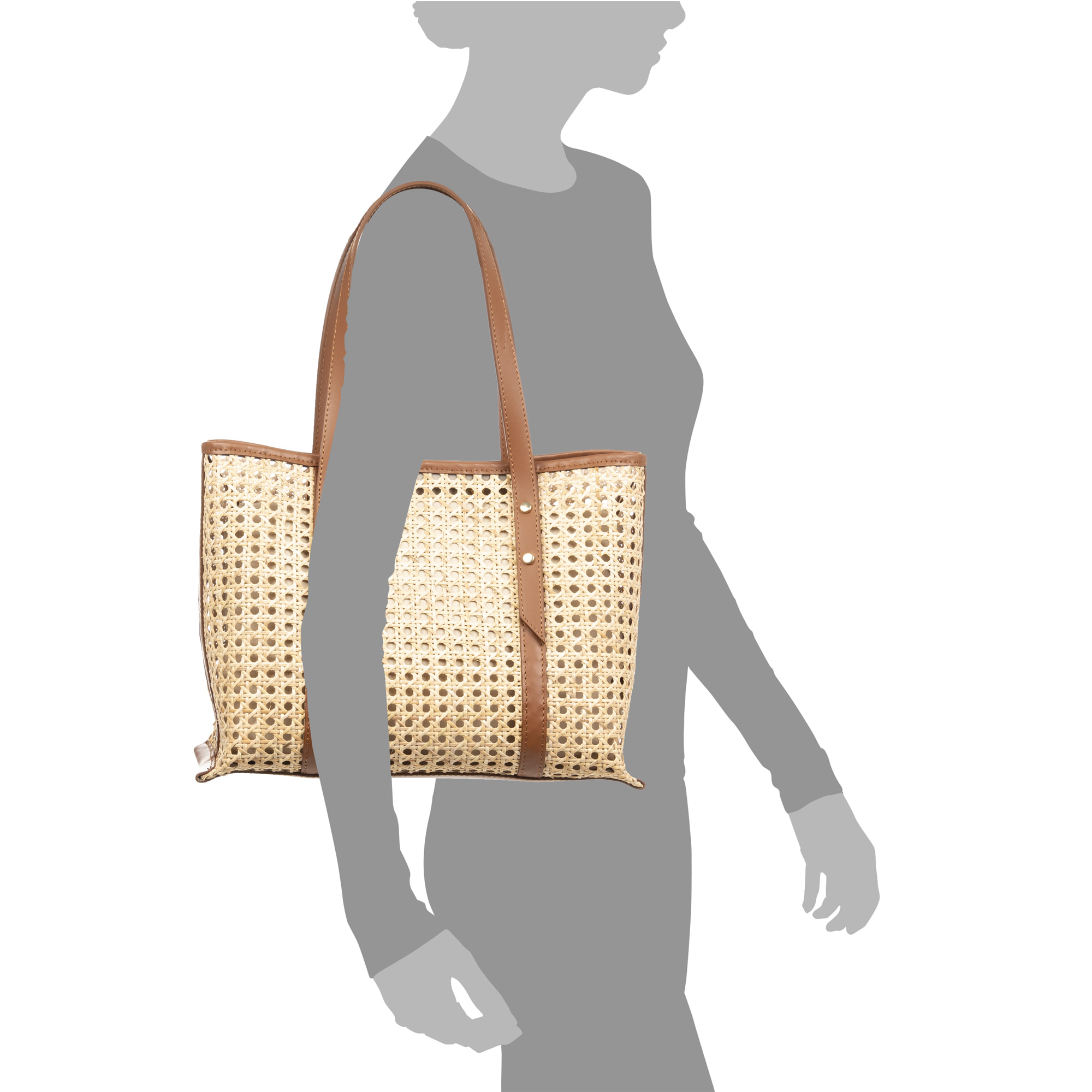 Apulia borsa tote donna. Pelle autentica combinata con canapa