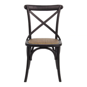 Sedie bistrot o sala da pranzo in legno nero e rattan - Cross