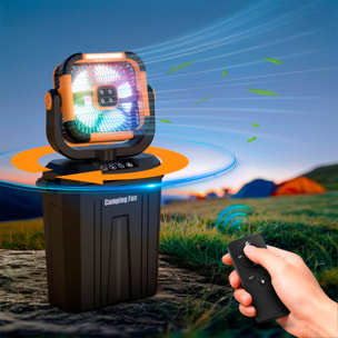 Ventilador F912 de 4 velocidades con depósito de 12L, función de spray, iluminación dual, oscilación y mando remoto. Incluye power bank 20000 mAh, 16 W y viento máx. 4,5 m/s.