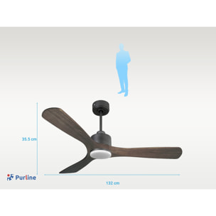 Ventilador de techo Reversible Termostato Dimable Wifi Motor DC Techos Inclinados Mando a Distancia Luz tres tonos Hypersilence Memoria MoyoD132C03LED65271 PURLINE