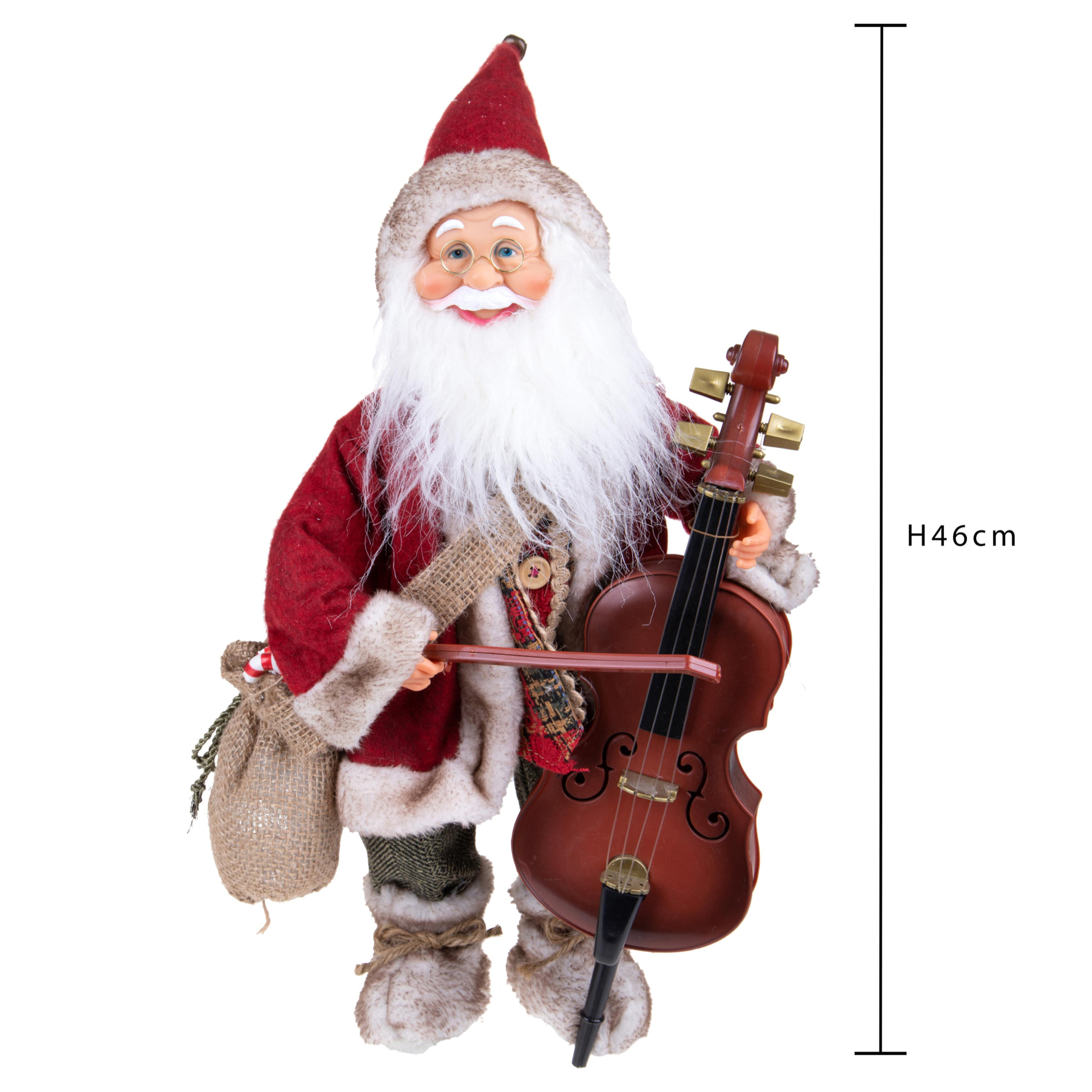 Babbo Natale Con Contrabbasso Musica E Movimento. Altezza 46 Cm - Pezzi 1 - 25X46X20cm - Colore: Rosso - Bianchi Dino - Articoli Natalizi