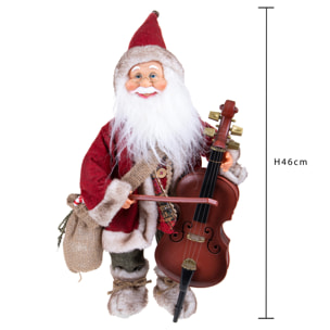 Babbo Natale Con Contrabbasso Musica E Movimento. Altezza 46 Cm - Pezzi 1 - 25X46X20cm - Colore: Rosso - Bianchi Dino - Articoli Natalizi