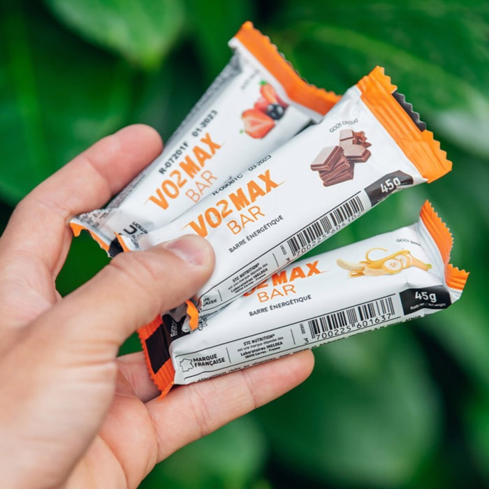 STC NUTRITION - VO2 Max Bar - Barre énergétique - Spéciale efforts longue durée - Glucides + Protéines (Whey) + Vitamines - Goût Banane, Chocolat ou Fruits Rouges - 5 barres
