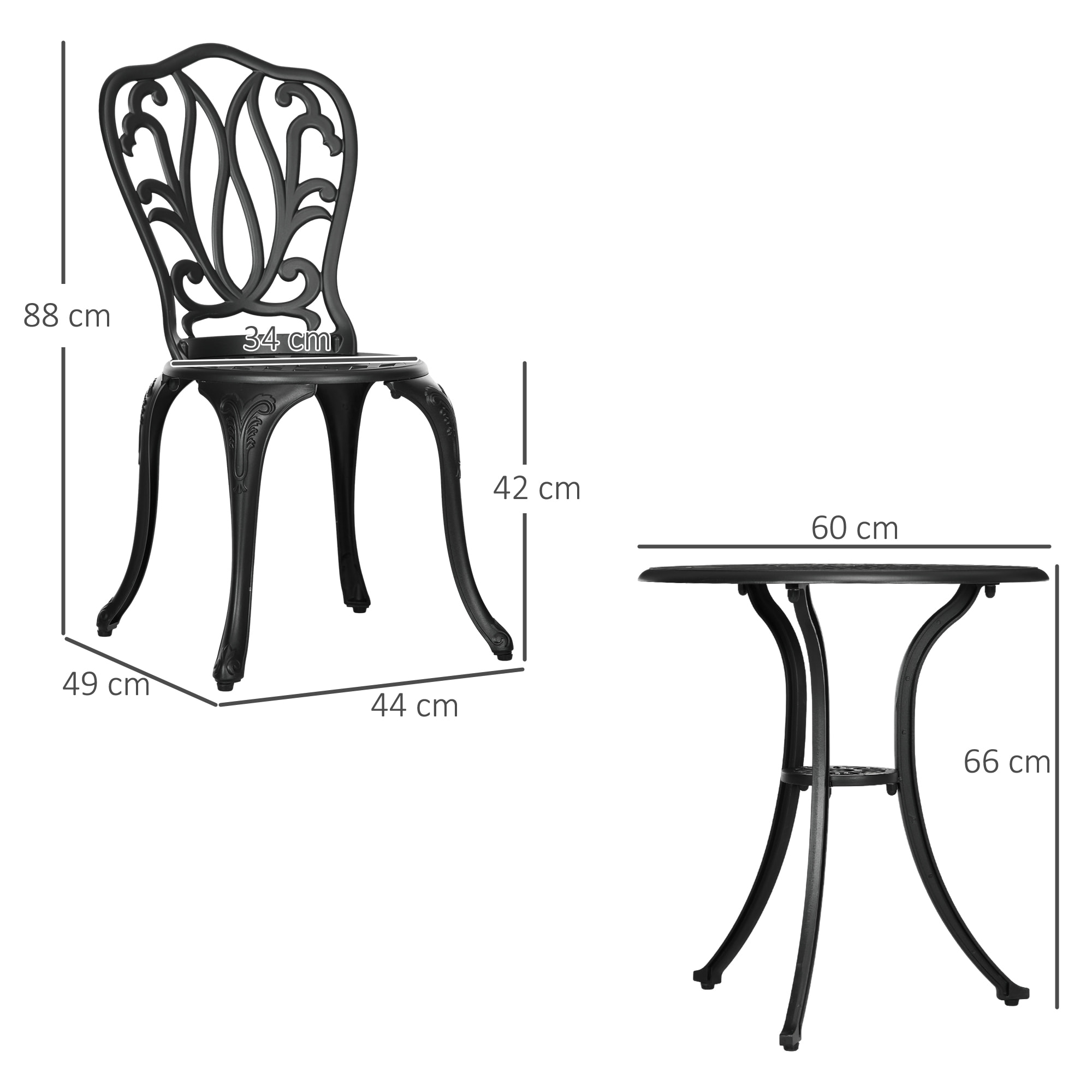 Ensemble salon de jardin 2 places avec table ronde style rétro fonte alu noir