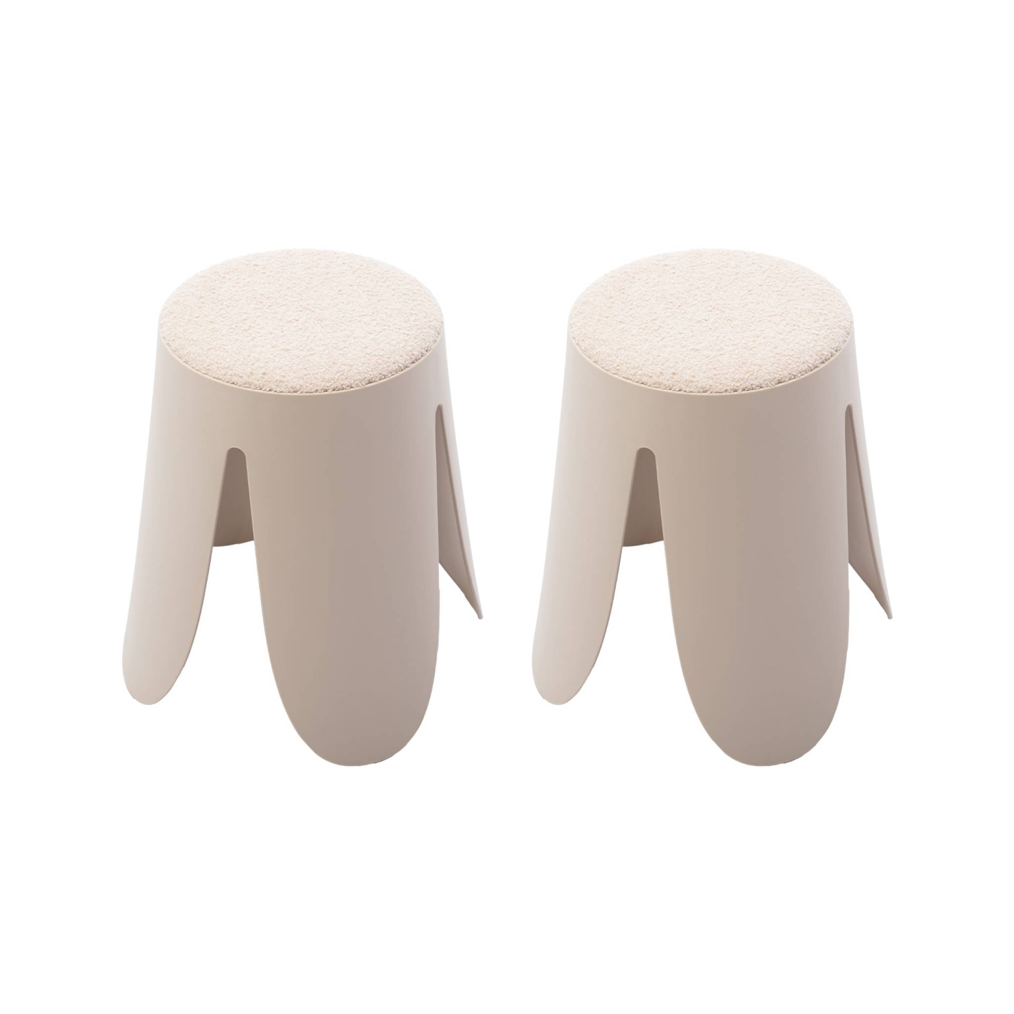 Set de 2 tabourets empilables beige. bouclette texturée. NIKI. Ø30 / 44 x H46cm