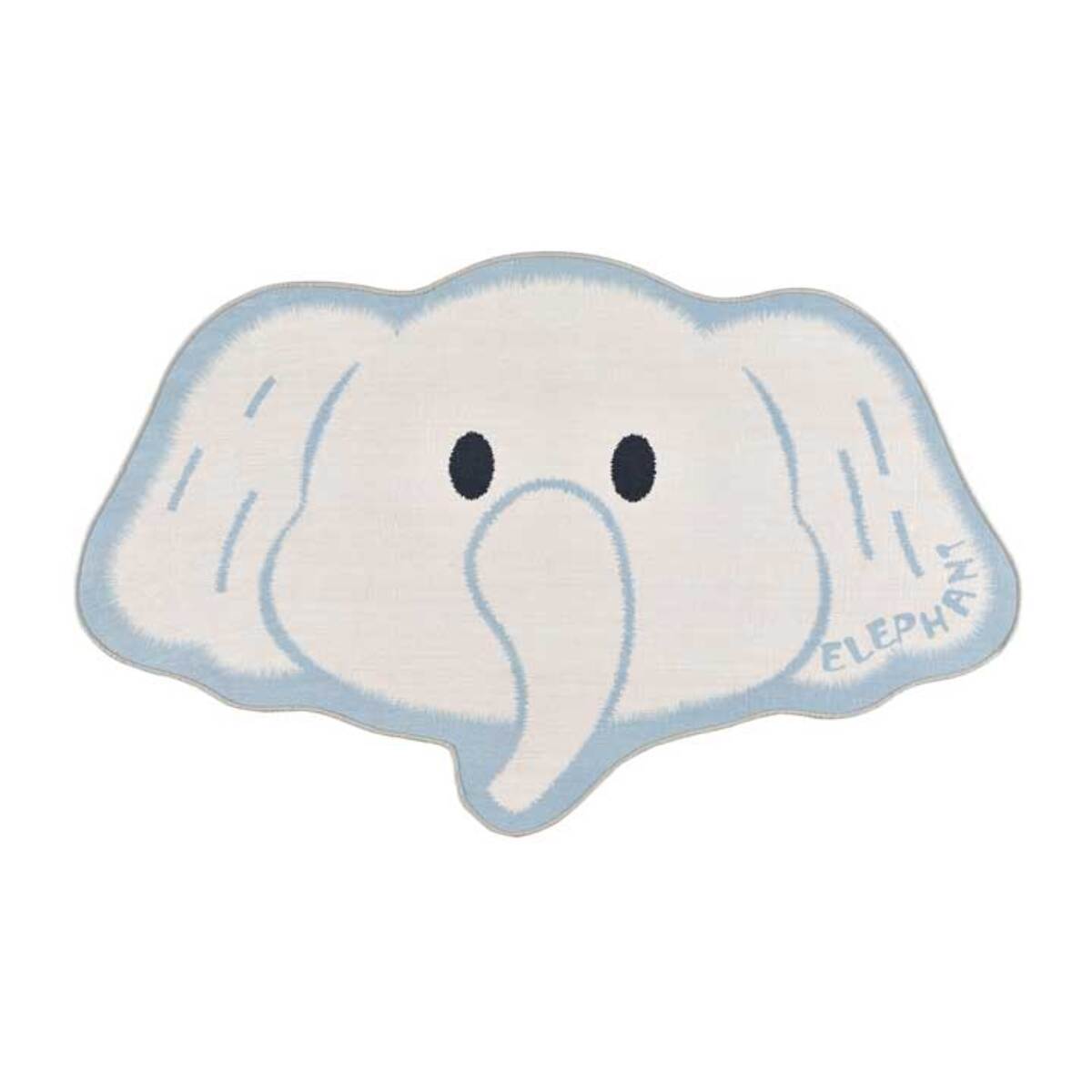 CANDY Alfombra infantil lavable con forma elefante blanco, 75x120 cm