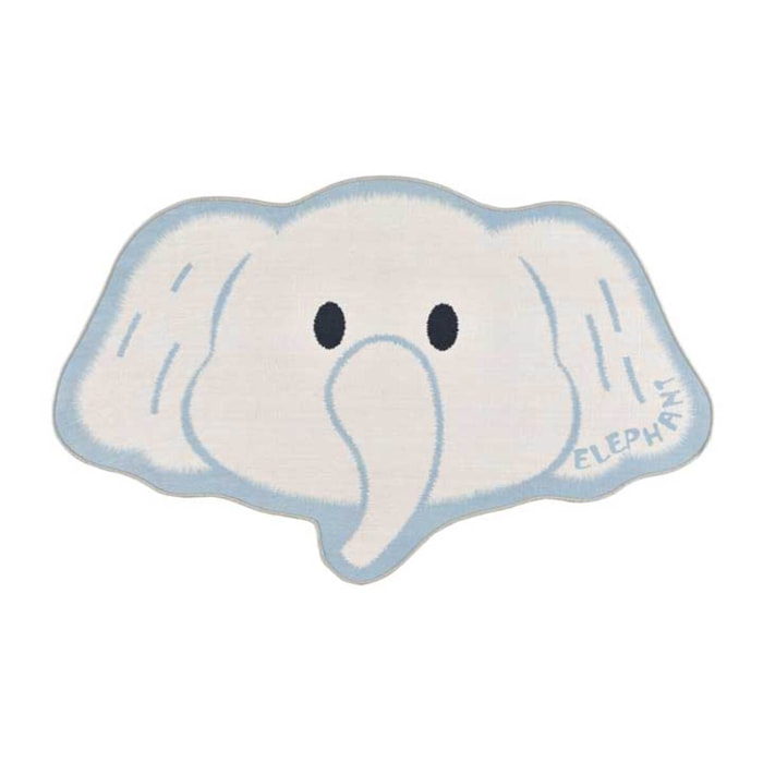 CANDY Alfombra infantil lavable con forma elefante blanco, 75x120 cm