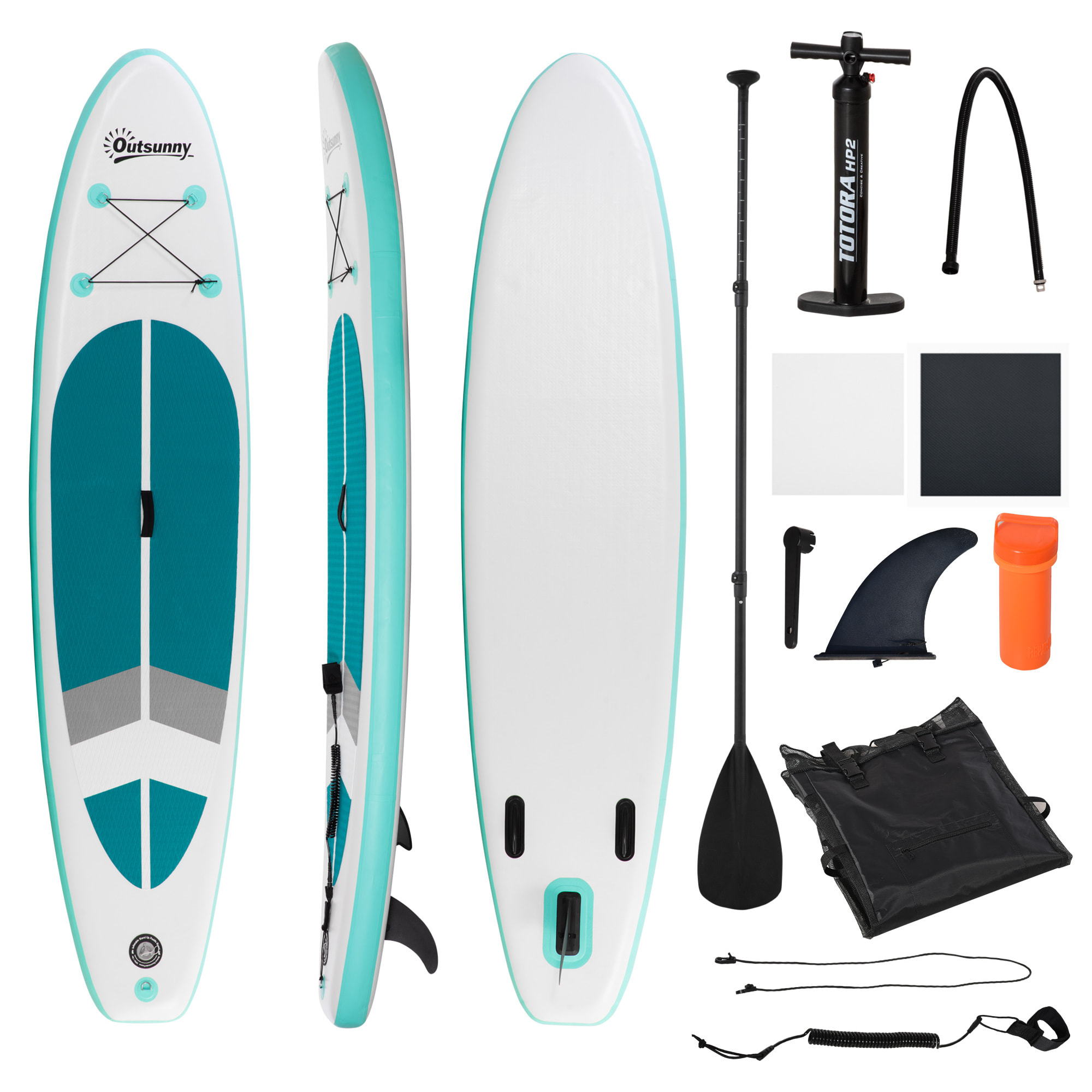 Tabla de Paddle Surf Hinchable 320x76x15 cm Plegable con Remo de Aluminio Ajustable Desmontable Bolsa de Transporte y Accesorios Completos Blanco y Turquesa