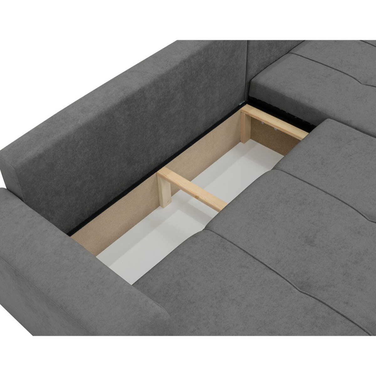 Nicole - Canapé d'angle réversible 5 places convertible avec coffre en tissu - Gris