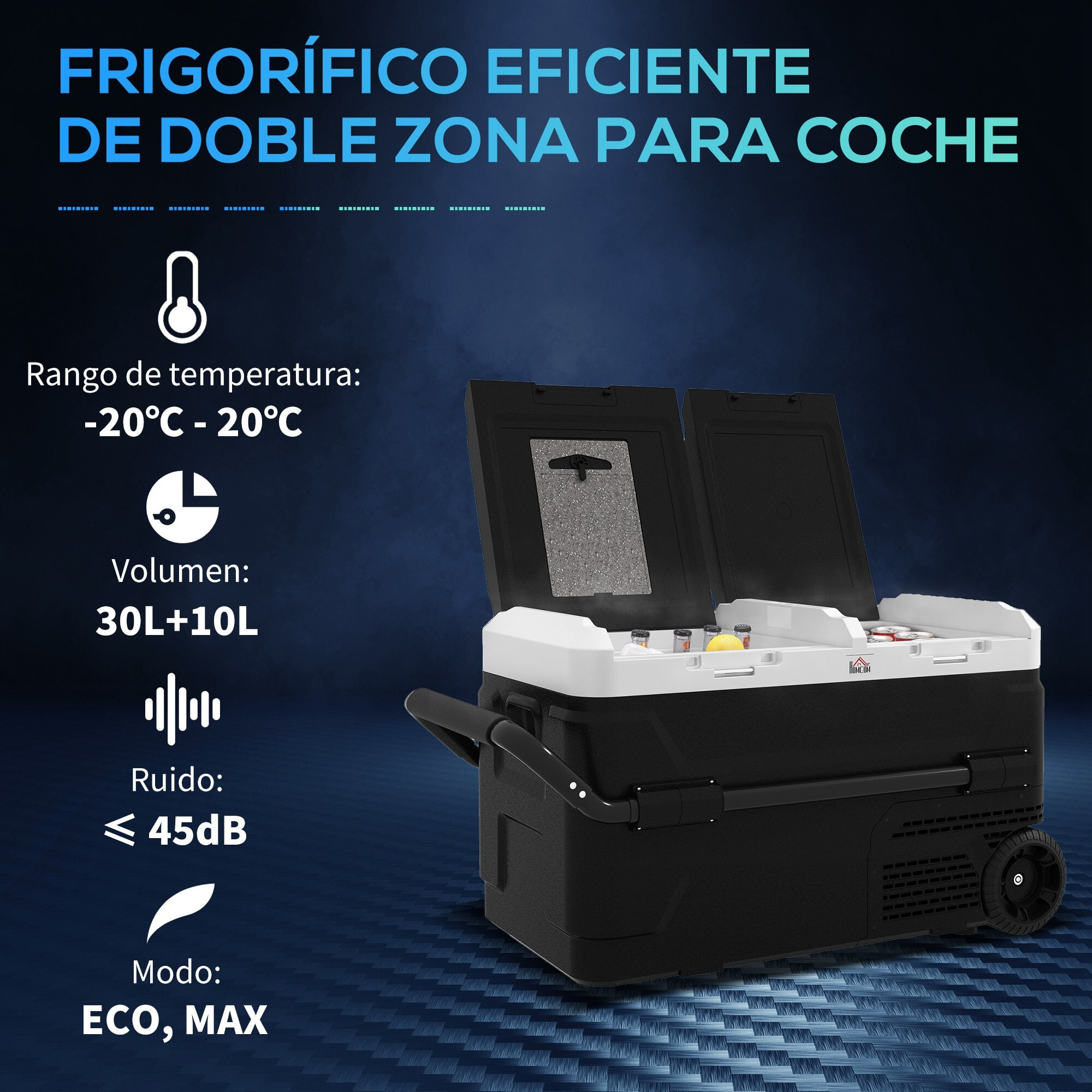 Nevera Compresor Port¨¢til 40L con Doble Zona Refrigerador de Coche -20¡æ-20¡æ 12 / 24V DC y 100-240V AC Nevera El¨¦ctrica con Luz LED y Asa Telesc¨®pica para Caravanas Viajes 80x47,5x46,6 cm Negro