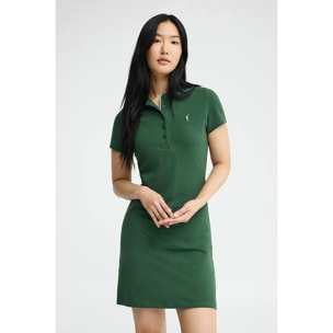 Vestido corto verde botella de manga corta con cuello polo y logo Rigby Go