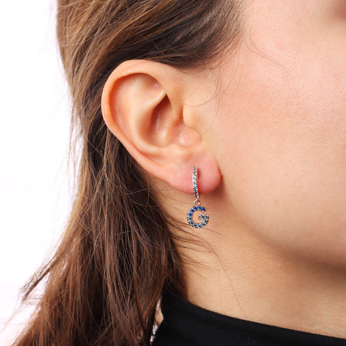 Orecchino Pendente con Lettera G in Pavé di Cubic Zirconia Blu