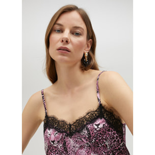 Top stile lingerie stampa animalier rosa