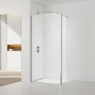 Walk-in 80x200cm Paroi et retour pivotant en verre Crystal Glass® 8 mm anticalcaire , avec bras et profilés chrome brillant