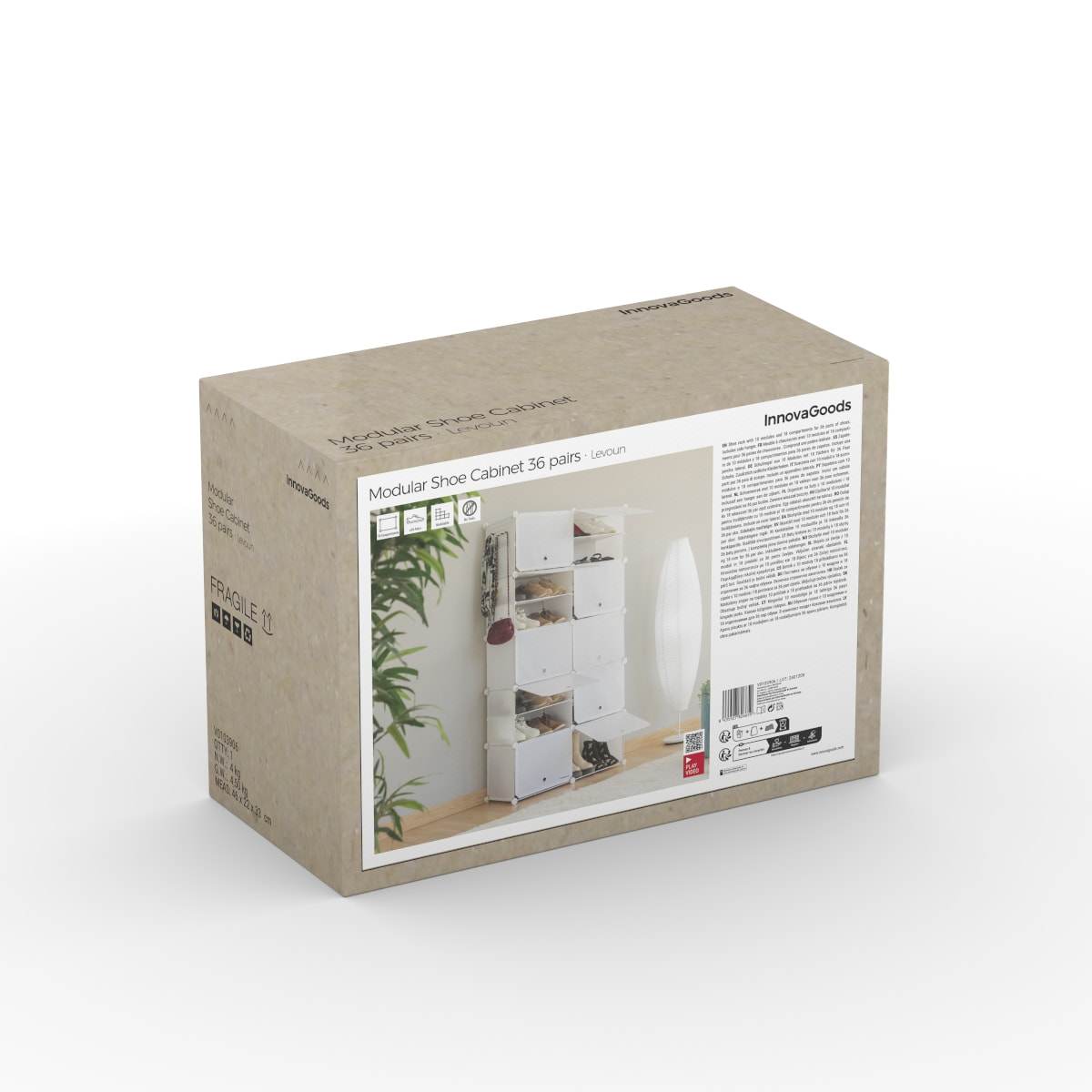 Scarpiera modulare portatile - 36 paia - bianco - 84x160x32 cm