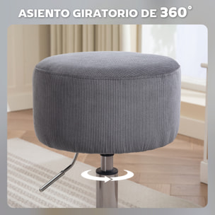 Taburete de Bar Taburete Alto de Cocina Regulable en Altura 52-66 cm Tapizado en Pana Giratorio en 360° para Comedor Tocador Mostrador Gris