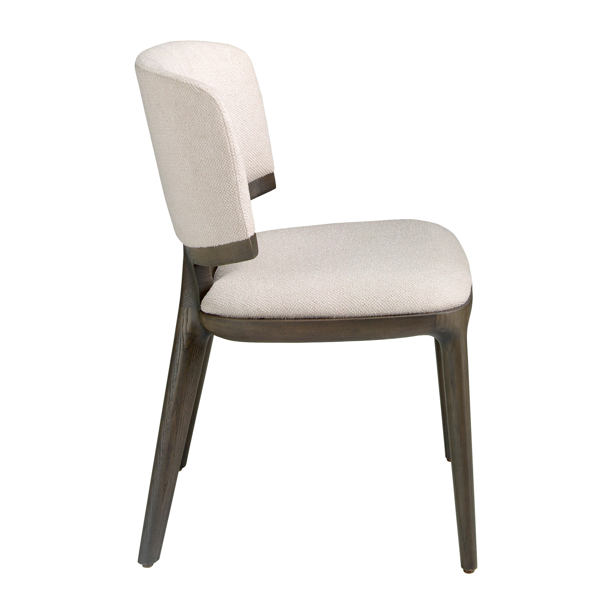 Silla con asiento y respaldo tapizados en tela gris claro patas de madera de roble en ceniza oscuro 53x55x78cm